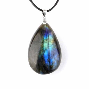 großer Labradorit Tropfen Anhänger mit 925 Sterling Silber Öse & Satinband Edelsteine Heilsteine bei Wunderstein24