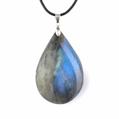 großer Labradorit Tropfen Anhänger mit 925 Sterling Silber Öse & Satinband Edelsteine Heilsteine bei Wunderstein24