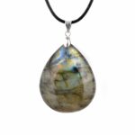großer Labradorit Tropfen Anhänger mit 925 Sterling Silber Öse & Satinband Edelsteine Heilsteine bei Wunderstein24