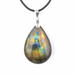 großer Labradorit Tropfen Anhänger mit 925 Sterling Silber Öse & Satinband Edelsteine Heilsteine bei Wunderstein24