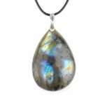 großer Labradorit Tropfen Anhänger mit 925 Sterling Silber Öse & Satinband Edelsteine Heilsteine bei Wunderstein24