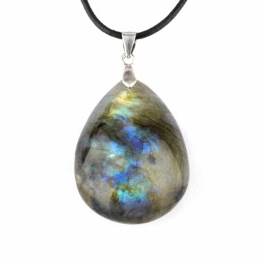 großer Labradorit Tropfen Anhänger mit 925 Sterling Silber Öse & Satinband Edelsteine Heilsteine bei Wunderstein24