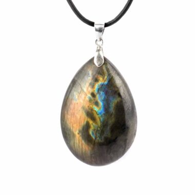großer Labradorit Tropfen Anhänger mit 925 Sterling Silber Öse & Satinband Edelsteine Heilsteine bei Wunderstein24