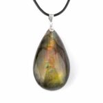 großer Labradorit Tropfen Anhänger mit 925 Sterling Silber Öse & Satinband Edelsteine Heilsteine bei Wunderstein24