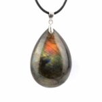 großer Labradorit Tropfen Anhänger mit 925 Sterling Silber Öse & Satinband Edelsteine Heilsteine bei Wunderstein24