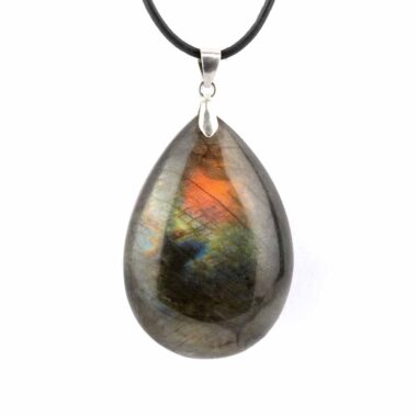 großer Labradorit Tropfen Anhänger mit 925 Sterling Silber Öse & Satinband Edelsteine Heilsteine bei Wunderstein24