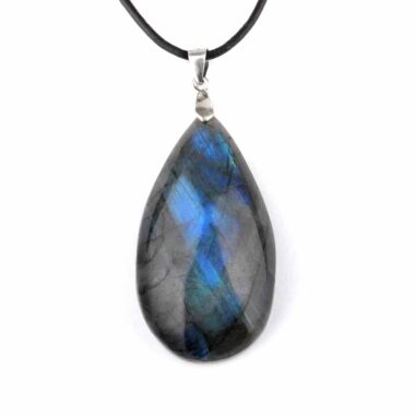großer Labradorit Tropfen Anhänger mit 925 Sterling Silber Öse & Satinband Edelsteine Heilsteine bei Wunderstein24