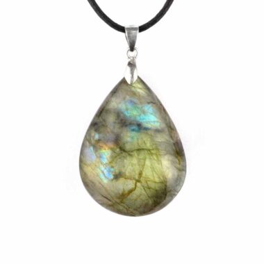 großer Labradorit Tropfen Anhänger mit 925 Sterling Silber Öse & Satinband Edelsteine Heilsteine bei Wunderstein24