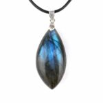 großer Labradorit Tropfen Anhänger mit 925 Sterling Silber Öse & Satinband Edelsteine Heilsteine bei Wunderstein24