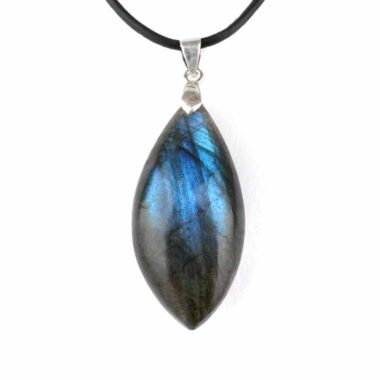 großer Labradorit Tropfen Anhänger mit 925 Sterling Silber Öse & Satinband Edelsteine Heilsteine bei Wunderstein24