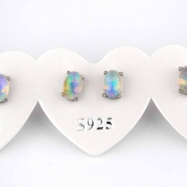 Opal Äthiopien Ø 6,5 mm ovale Edelstein Ohrstecker Paar & 925 Sterling-Silber Edelsteine Heilsteine bei Wunderstein24
