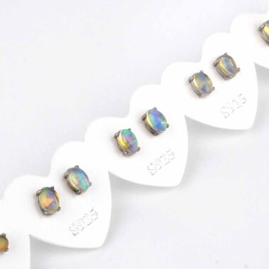 Opal Äthiopien Ø 6,5 mm ovale Edelstein Ohrstecker Paar & 925 Sterling-Silber Edelsteine Heilsteine bei Wunderstein24