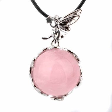 Rosenquarz Kugel Feen Anhänger mit Silber rhodinierter Öse Edelsteine Heilsteine bei Wunderstein24