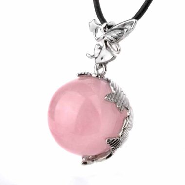 Rosenquarz Kugel Feen Anhänger mit Silber rhodinierter Öse Edelsteine Heilsteine bei Wunderstein24