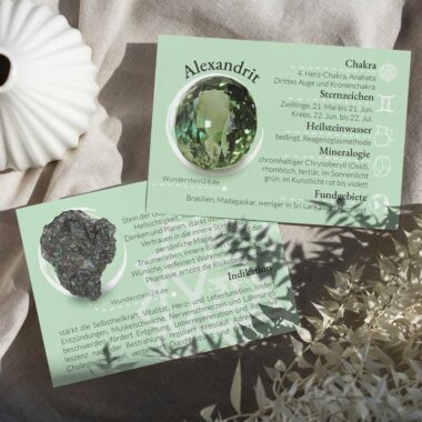 Alexandrit Mineralien Bestimmungskärtchen Sammelkarte Edelsteine Heilsteine bei Wunderstein24