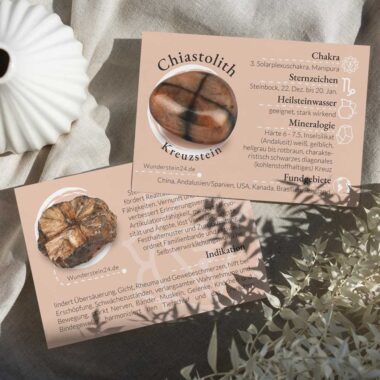 Chiastolith | Kreuzstein Mineralien Bestimmungskärtchen Sammelkarte Edelsteine Heilsteine bei Wunderstein24