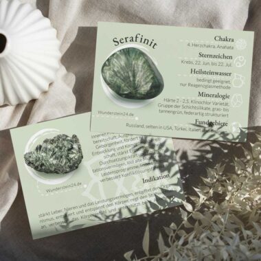 Serafinit Mineralien Bestimmungskärtchen Sammelkarte Edelsteine Heilsteine bei Wunderstein24