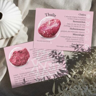 Thulit Mineralien Bestimmungskärtchen Sammelkarte Edelsteine Heilsteine bei Wunderstein24