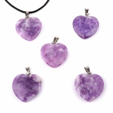 Lepidolith Herz – Anhänger mit silberner Öse Edelsteine Heilsteine bei Wunderstein24