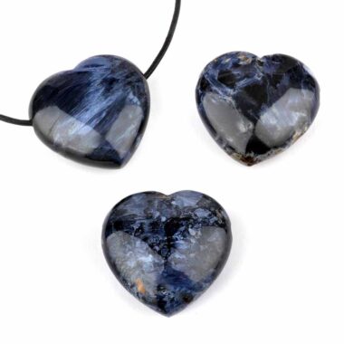 Pietersit Herz Anhänger Ø 30 mm seitlich gebohrt mit schwarzem Satinband Edelsteine Heilsteine bei Wunderstein24