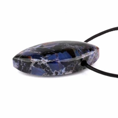 Pietersit Navette Anhänger seitlich gebohrt mit schwarzem Satinband Edelsteine Heilsteine bei Wunderstein24