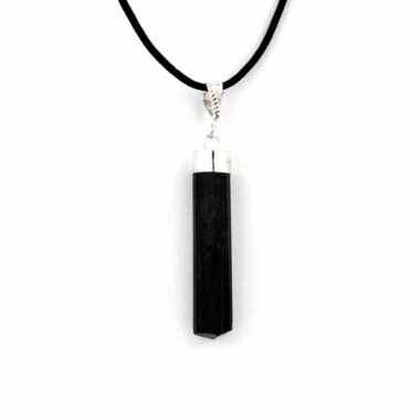 Turmalin Kristall Anhänger Natur Länge 53 mm mit 925 Sterling-Silber Öse und Satinband Edelsteine Heilsteine bei Wunderstein24