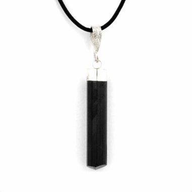 Turmalin Kristall Anhänger Natur Länge 54 mm mit 925 Sterling-Silber Öse und Satinband Edelsteine Heilsteine bei Wunderstein24