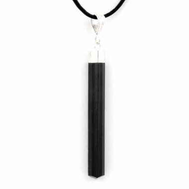 Turmalin Kristall Anhänger Natur Länge 66 mm mit 925 Sterling-Silber Öse und Satinband Edelsteine Heilsteine bei Wunderstein24