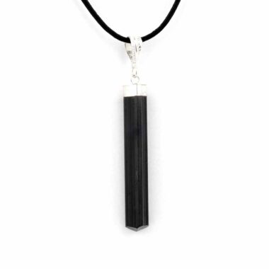 Turmalin Kristall Anhänger Natur Länge 56 mm mit 925 Sterling-Silber Öse und Satinband Edelsteine Heilsteine bei Wunderstein24