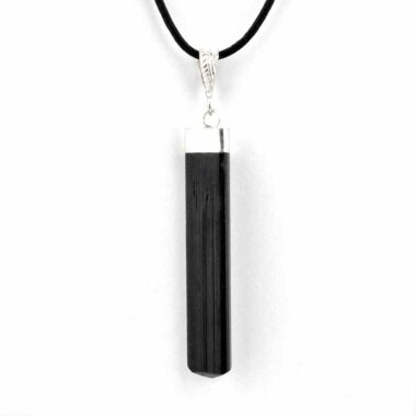 Turmalin Kristall Anhänger Natur Länge 60 mm mit 925 Sterling-Silber Öse und Satinband Edelsteine Heilsteine bei Wunderstein24