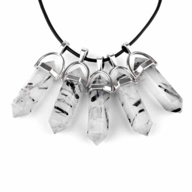 Turmalinquarz Spitze | Doppelender Anhänger mit silberner Öse Edelsteine Heilsteine bei Wunderstein24