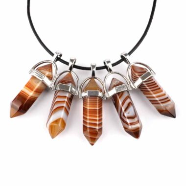 Achat | Streifenachat natur Spitze | Doppelender Anhänger mit silberner Öse Edelsteine Heilsteine bei Wunderstein24