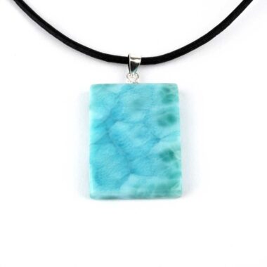 Larimar Cabochon Anhänger Länge 33 mm mit 925 Sterling-Silberöse in bester Qualität und Farbe Edelsteine Heilsteine bei Wunderstein24