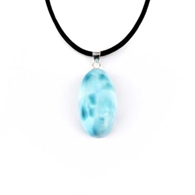 Larimar Cabochon Anhänger Länge 30 mm mit 925 Sterling-Silberöse in bester Qualität und Farbe Edelsteine Heilsteine bei Wunderstein24