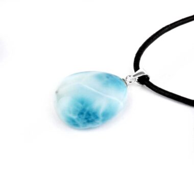 Larimar Cabochon Tropfen Anhänger Länge 25,5 mm mit 925 Sterling-Silberöse in bester Qualität und Farbe Edelsteine Heilsteine bei Wunderstein24