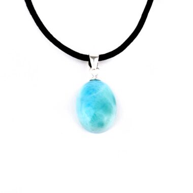 Larimar Cabochon Anhänger Länge 20,5 mm mit 925 Sterling-Silberöse in bester Qualität und Farbe Edelsteine Heilsteine bei Wunderstein24