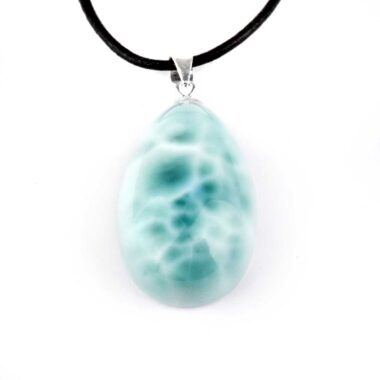 Larimar Cabochon Tropfen Anhänger Länge 37 mm mit 925 Sterling-Silberöse in bester Qualität und Farbe Edelsteine Heilsteine bei Wunderstein24