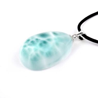 Larimar Cabochon Tropfen Anhänger Länge 37 mm mit 925 Sterling-Silberöse in bester Qualität und Farbe Edelsteine Heilsteine bei Wunderstein24
