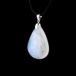 Regenbogen Mondstein Cabochon Tropfen Anhänger Länge 44 mm mit 925 Sterling-Silberöse beste Qualität & Farbe Edelsteine Heilsteine bei Wunderstein24