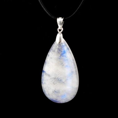 Regenbogen Mondstein Cabochon Tropfen Anhänger Länge 45,5 mm mit 925 Sterling-Silberöse beste Qualität & Farbe Edelsteine Heilsteine bei Wunderstein24