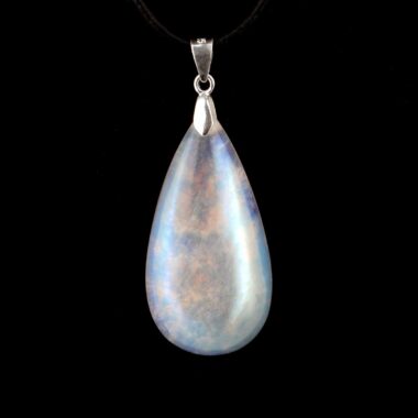 Regenbogen Mondstein Cabochon Tropfen Anhänger Länge 46,5 mm mit 925 Sterling-Silberöse beste Qualität & Farbe Edelsteine Heilsteine bei Wunderstein24